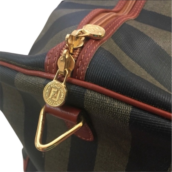 EUC Fendi Pequin Pecan Striped Bandolier Boston Travel Bag - Picture 3 of 8